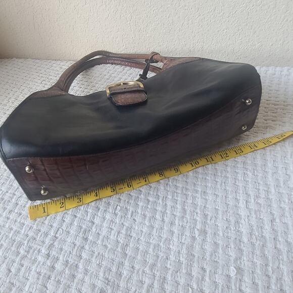 Brahmin Black and Brown Croc Embossed Leather Handbag - Picture 6 of 9
